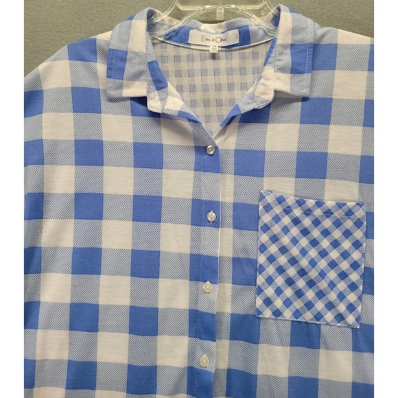 Eden & Olivia Tops - Eden & Olivia Womens Shirt Plaid Checkered Button Up Womens 1X Blue White Blouse